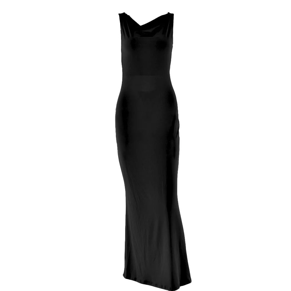 Cowl neck solid backless ruched hollow out maxi dress - Image 2