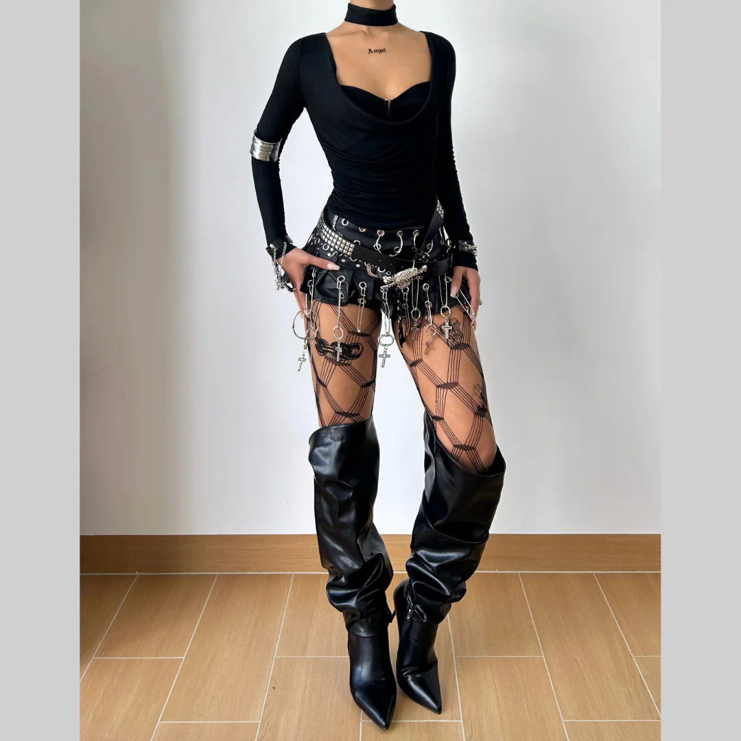 Cowl neck solid long sleeve ruched choker 2 piece cami top - Image 2