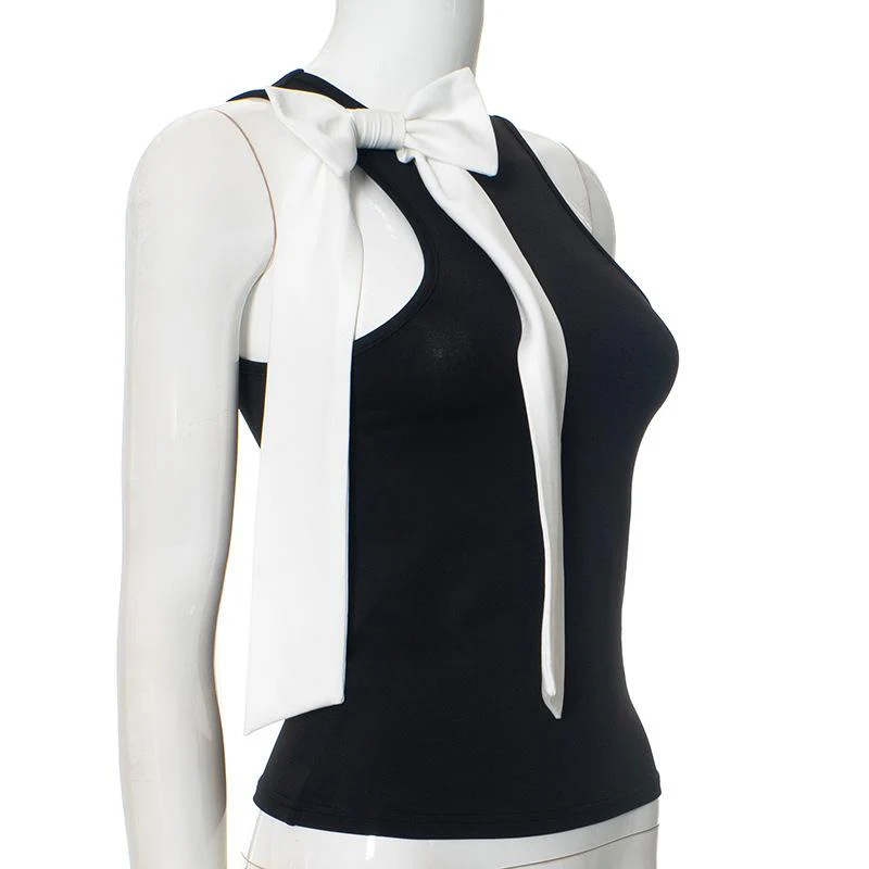 Crew neck bowknot applique tank top - Image 4