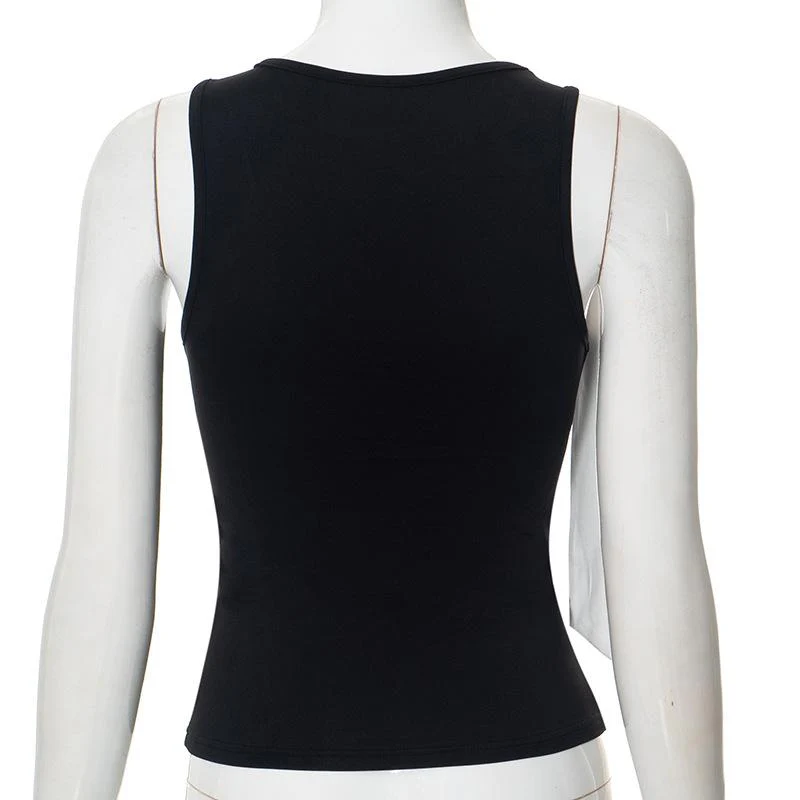 Crew neck bowknot applique tank top - Image 5
