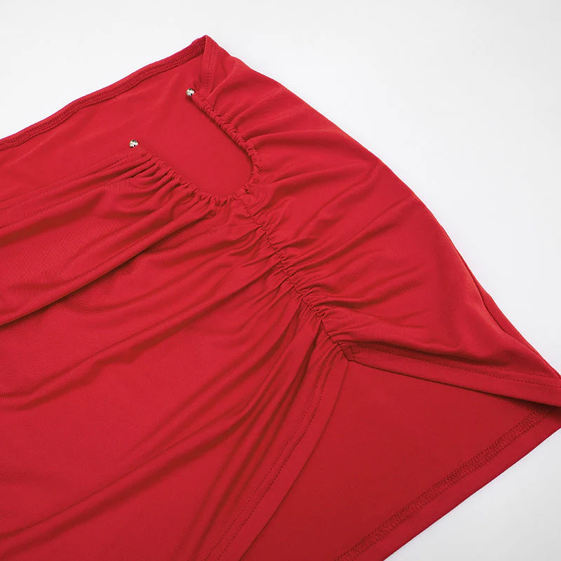 Crewneck solid short sleeve ruched mini skirt set - Image 10