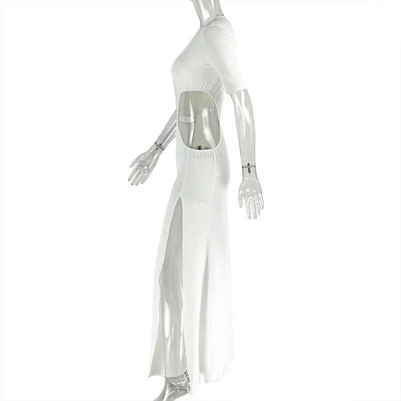 Crewneck hollow out slit long sleeve maxi dress - Image 5