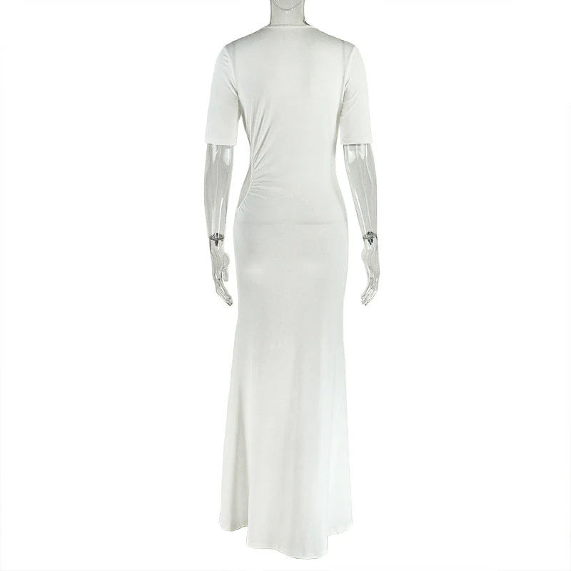 Crewneck hollow out slit long sleeve maxi dress - Image 6