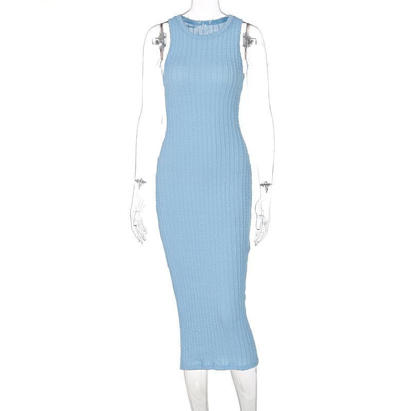 Crewneck textured solid sleeveless midi dress - Image 6