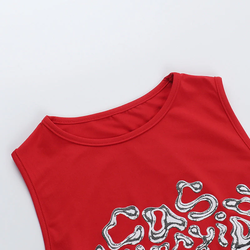Crewneck letter pattern contrast crop top - Image 6
