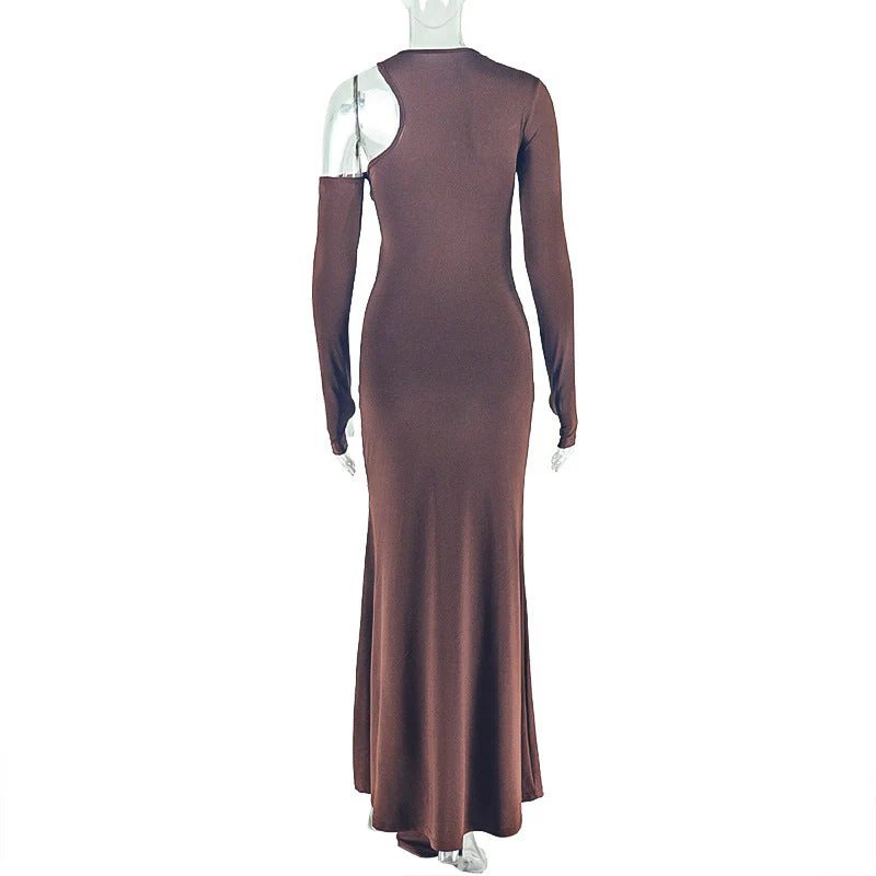 Crewneck long sleeve ruched hollow out maxi dress - Image 5