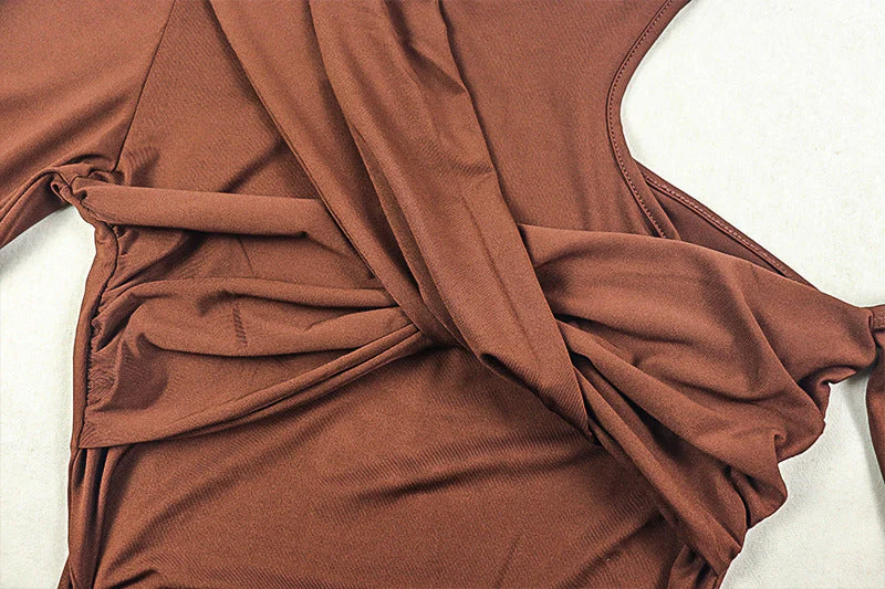Crewneck long sleeve ruched hollow out maxi dress - Image 8