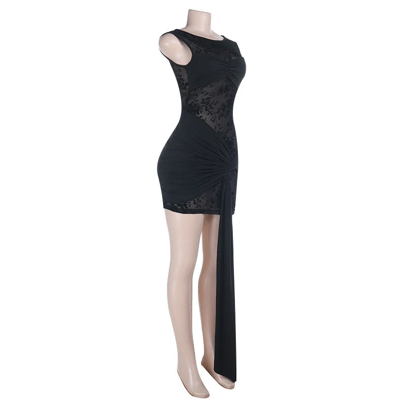 Crewneck ruched irregular sleeveless mini dress - Image 3