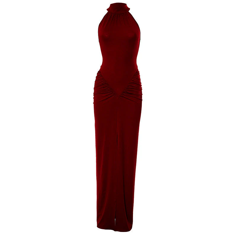 Crewneck ruched sleeveless solid maxi dress - Image 3