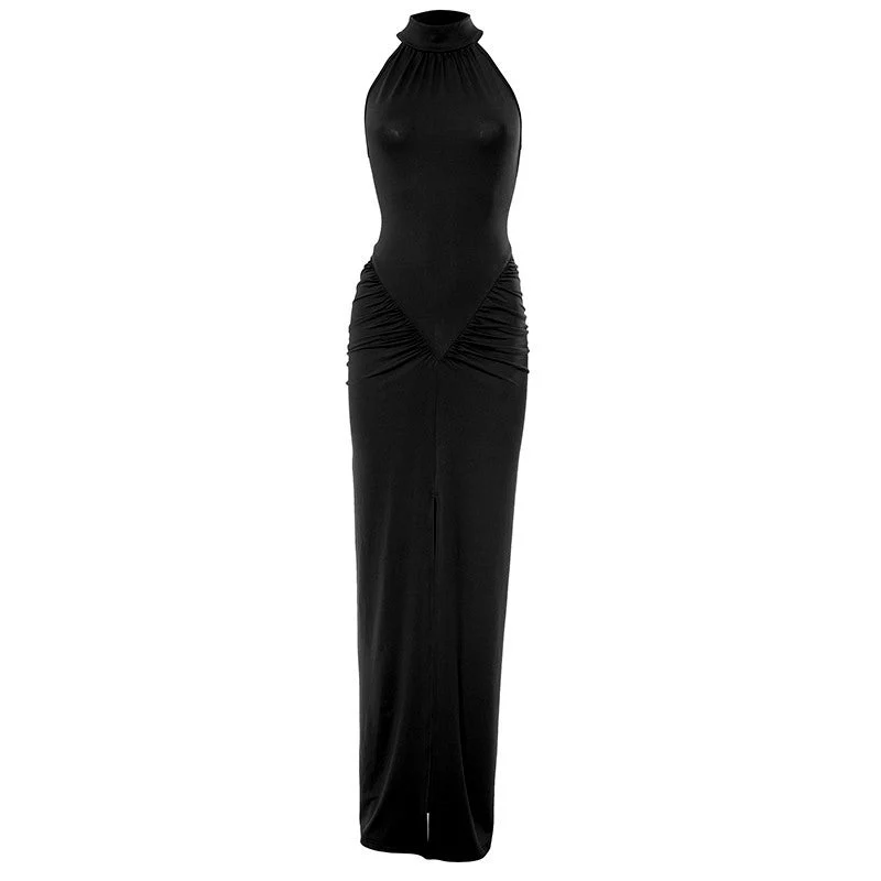 Crewneck ruched sleeveless solid maxi dress - Image 4