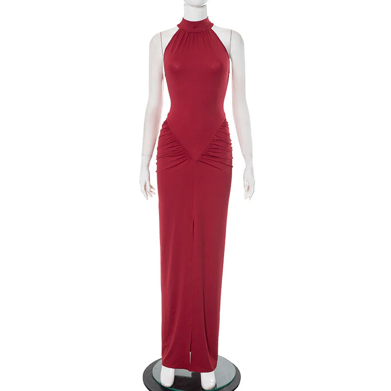 Crewneck ruched sleeveless solid maxi dress - Image 5