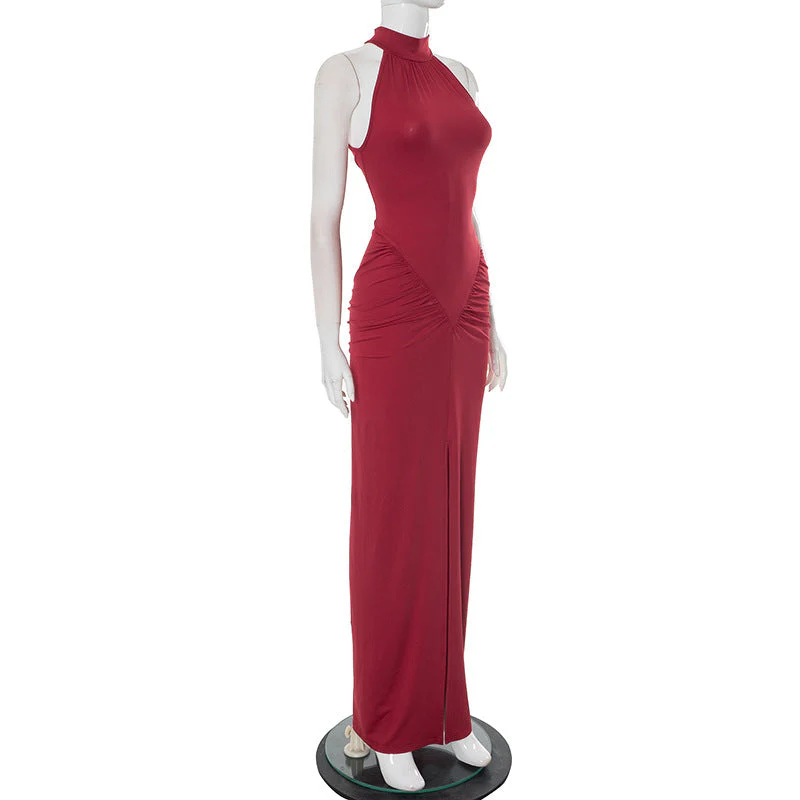 Crewneck ruched sleeveless solid maxi dress - Image 6