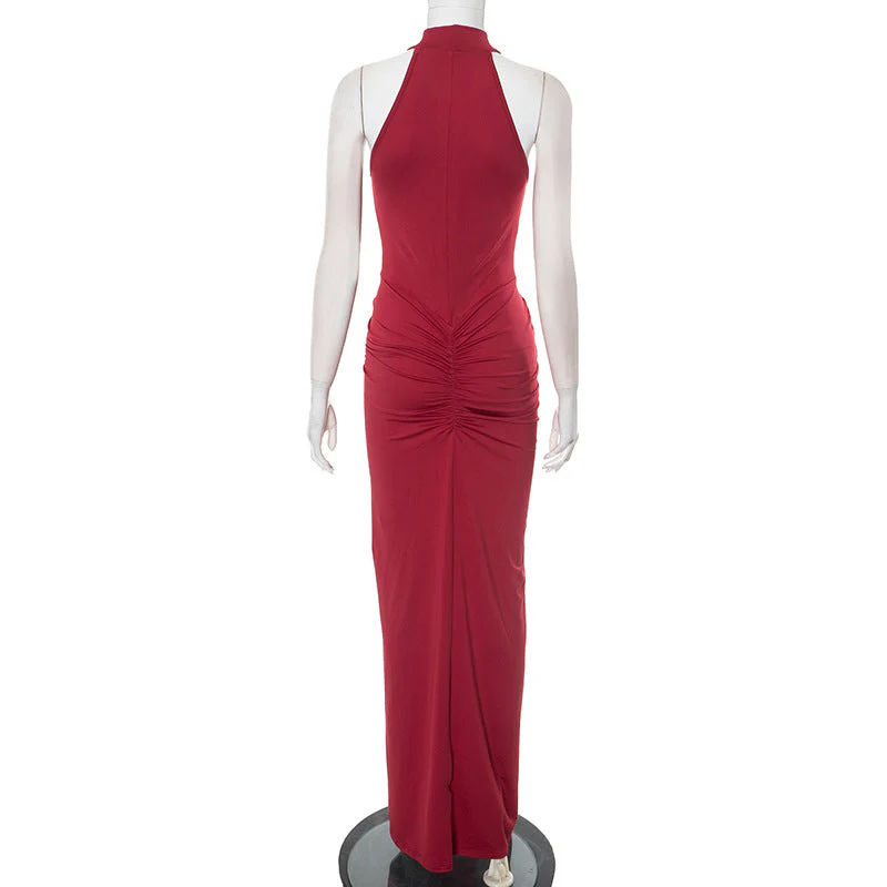 Crewneck ruched sleeveless solid maxi dress - Image 7