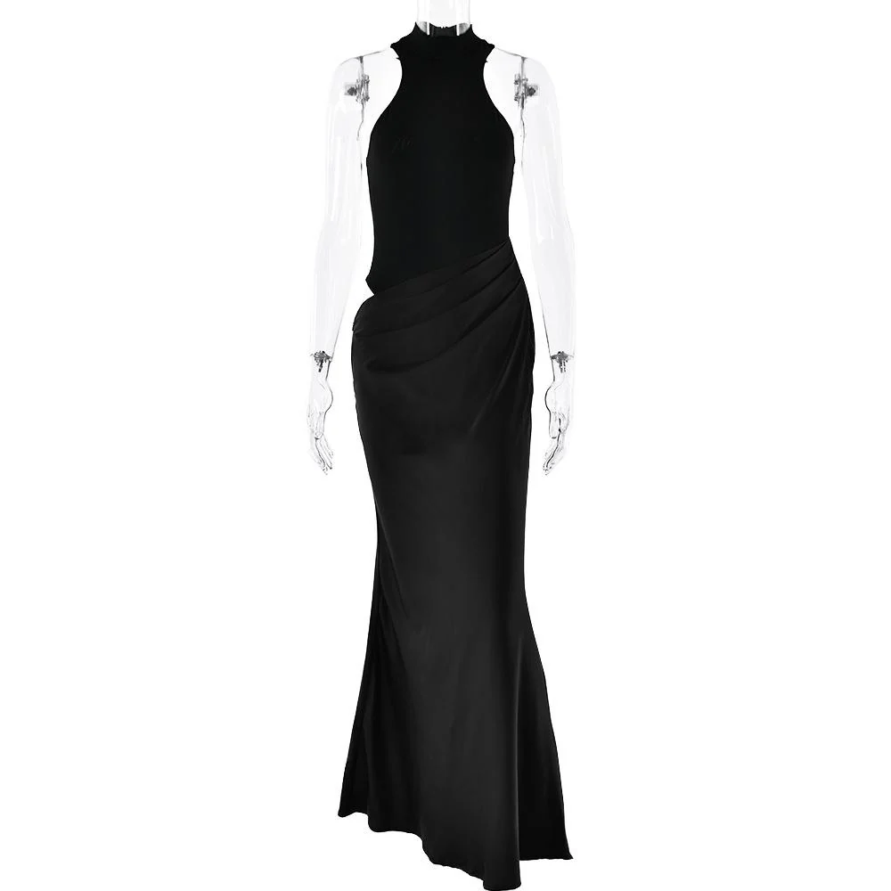 Crewneck ruched solid hollow out tank maxi dress - Image 3