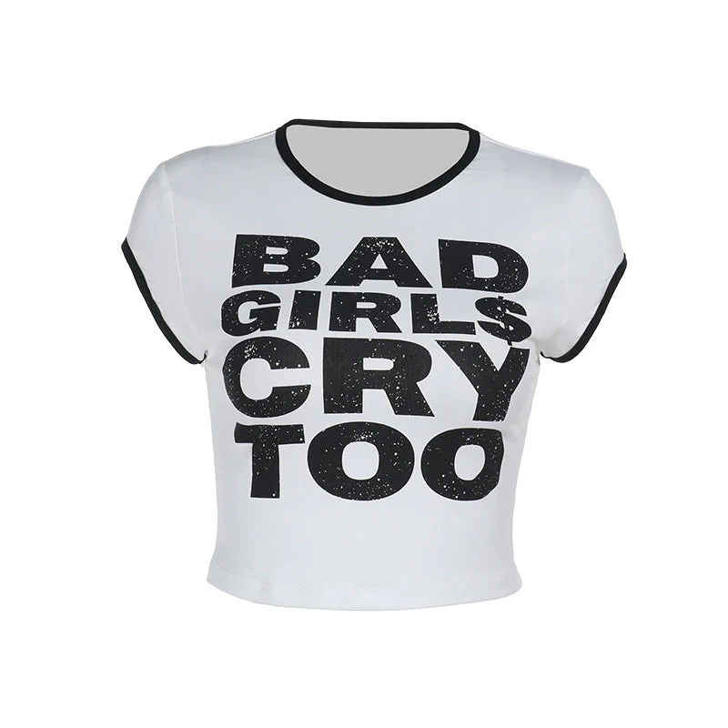 Crewneck short sleeve letter print crop top