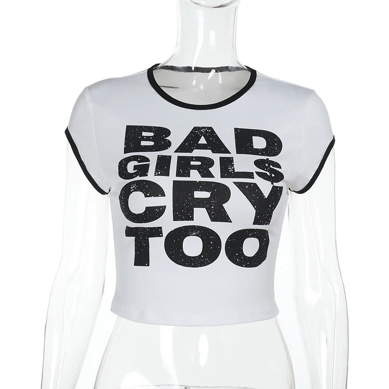 Crewneck short sleeve letter print crop top - Image 2