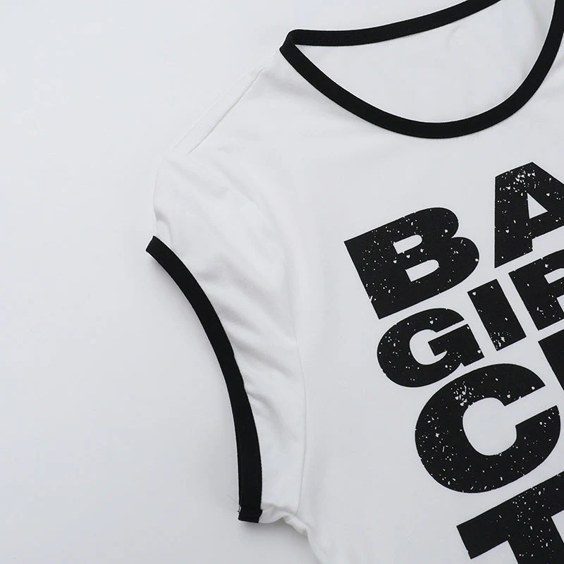Crewneck short sleeve letter print crop top - Image 6