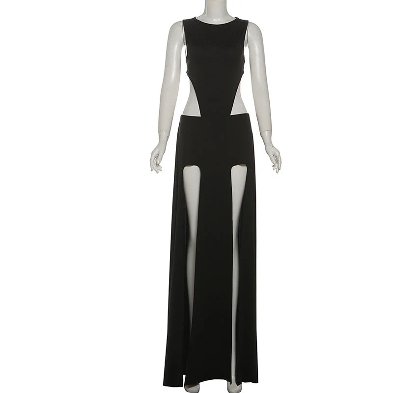 Crewneck sleeveless button slit maxi skirt set - Image 2