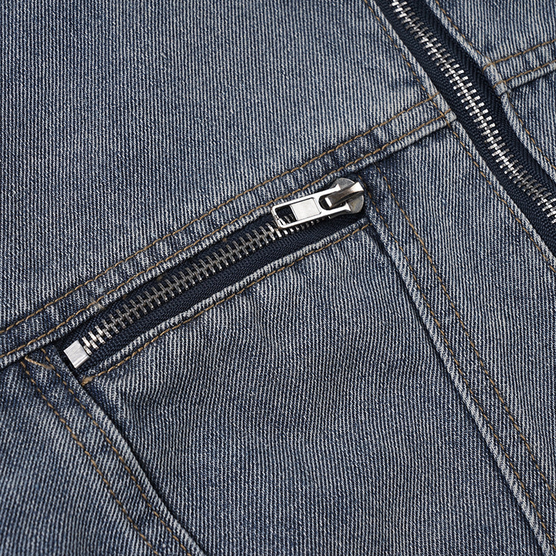Crewneck zip-up long sleeve denim top - Image 6