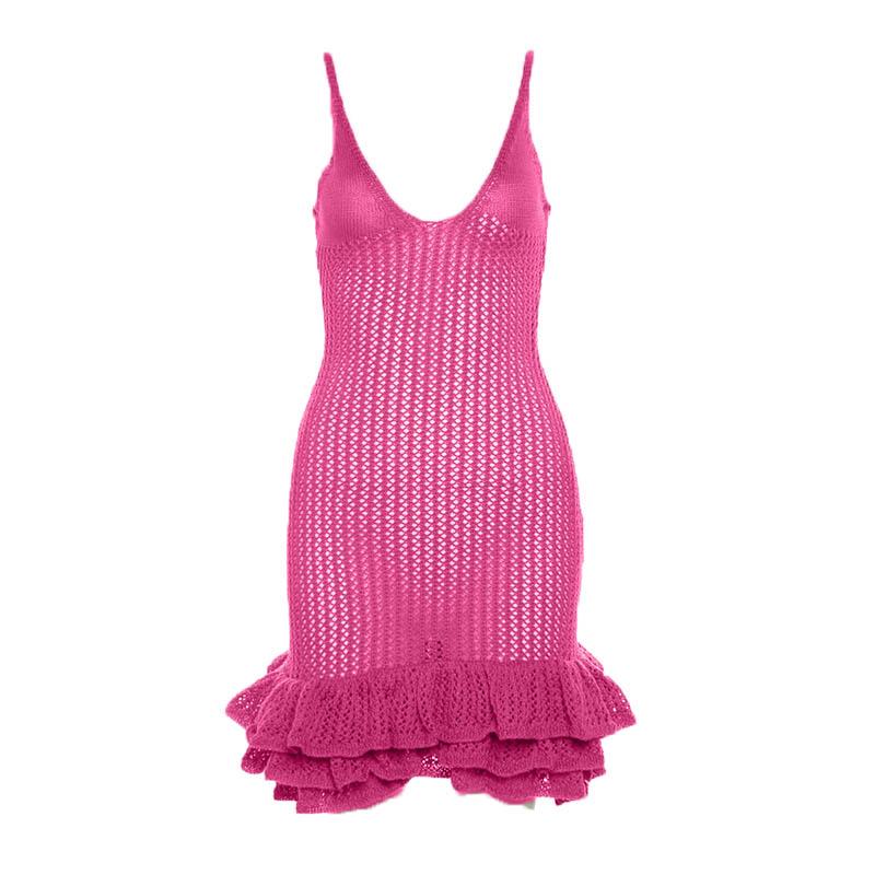 Crochet v neck sleeveless hollow out ruffle mini dress - Image 10