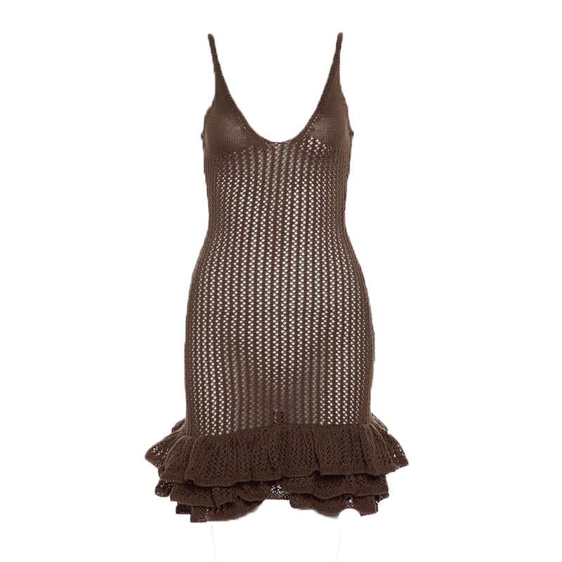 Crochet v neck sleeveless hollow out ruffle mini dress - Image 14