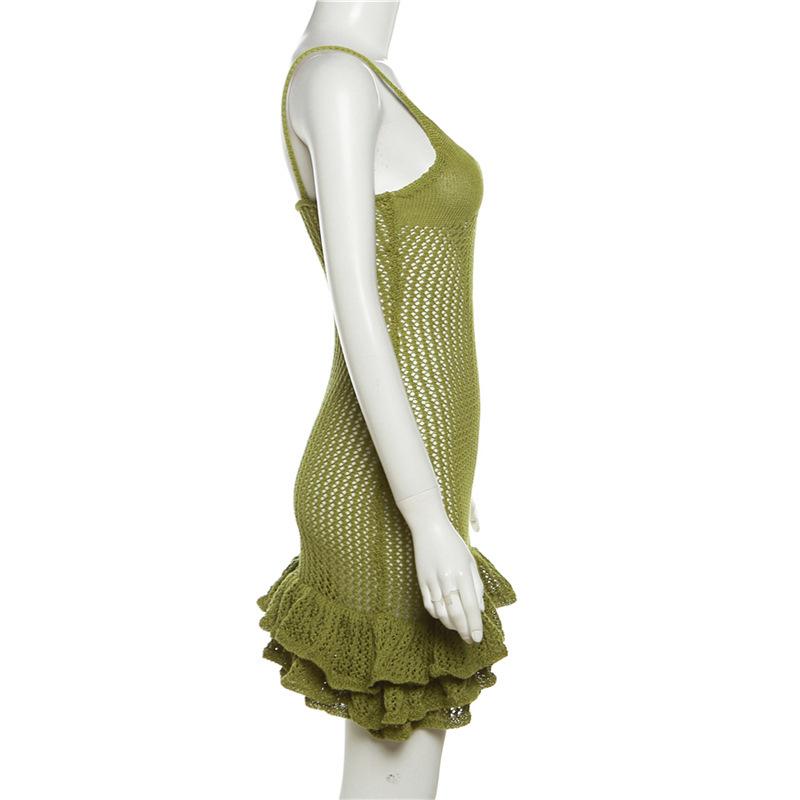 Crochet v neck sleeveless hollow out ruffle mini dress - Image 4
