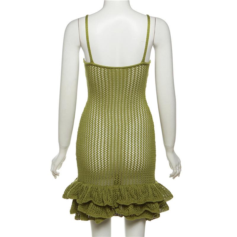 Crochet v neck sleeveless hollow out ruffle mini dress - Image 5