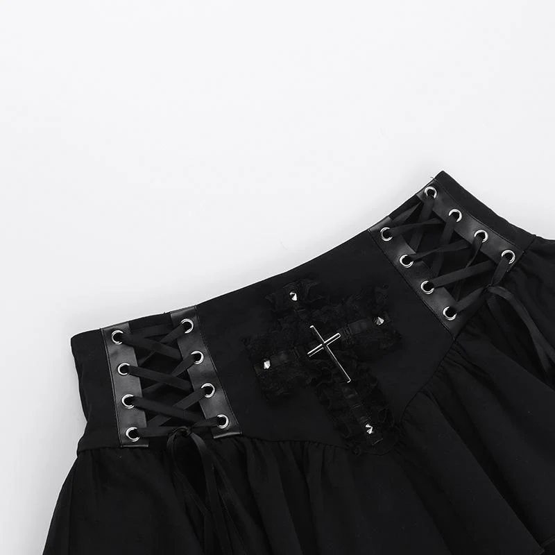 Cross applique lace up ruffle mini skirt - Image 6