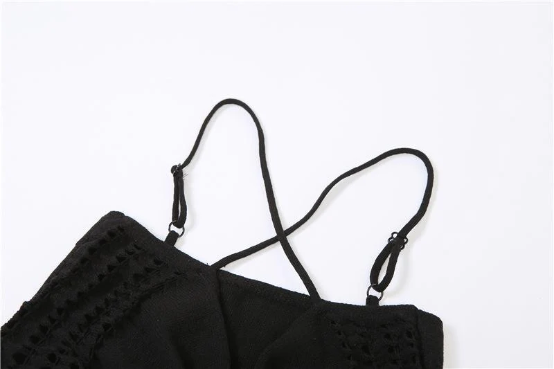 Cross back crochet hollow out v neck drawstring crop top goth Alternative Darkwave Fashion goth Emo Darkwave Fashion - Image 7