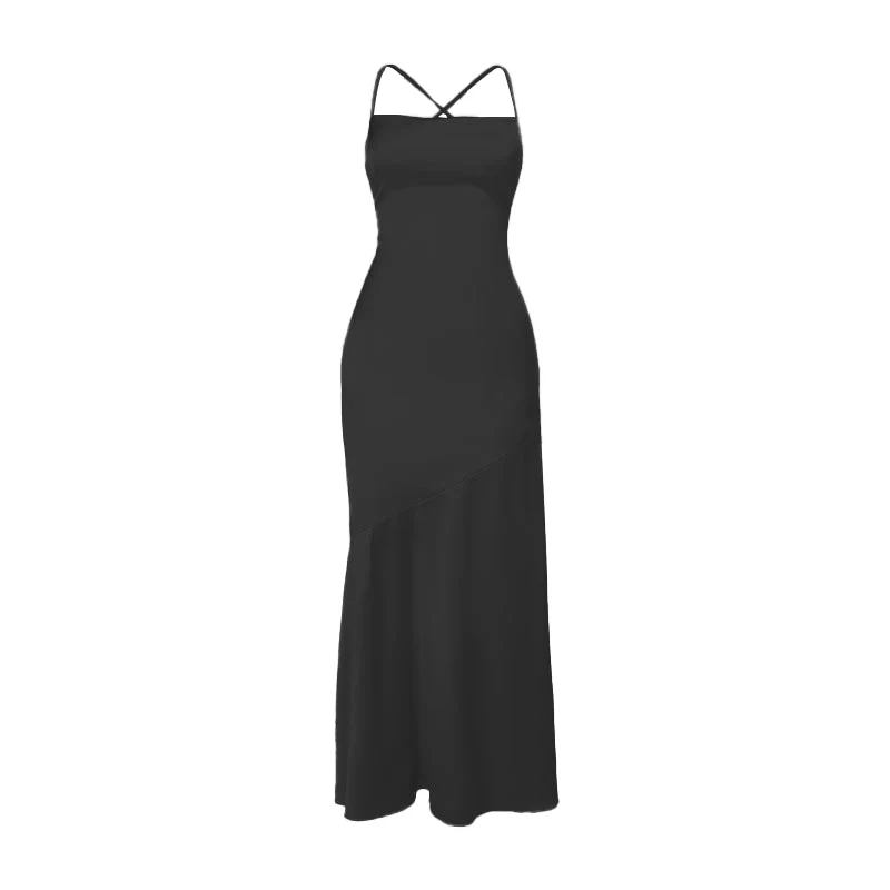 Cross back lace up satin cami maxi dress - Image 2