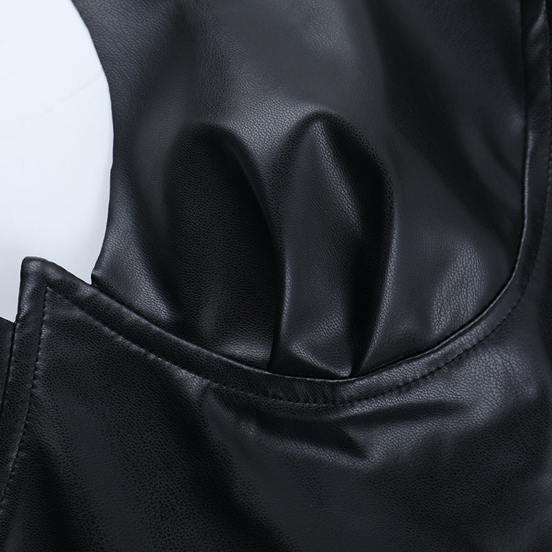Cross back PU leather zip-up cami top - Image 5