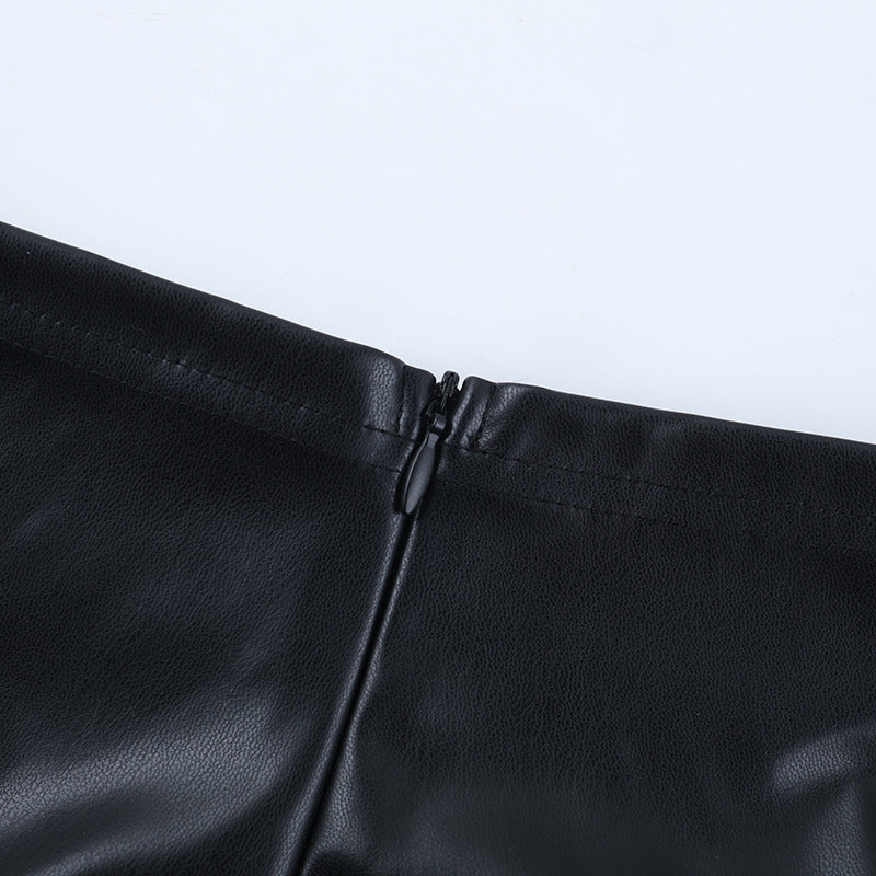 Cross back PU leather zip-up cami top - Image 7