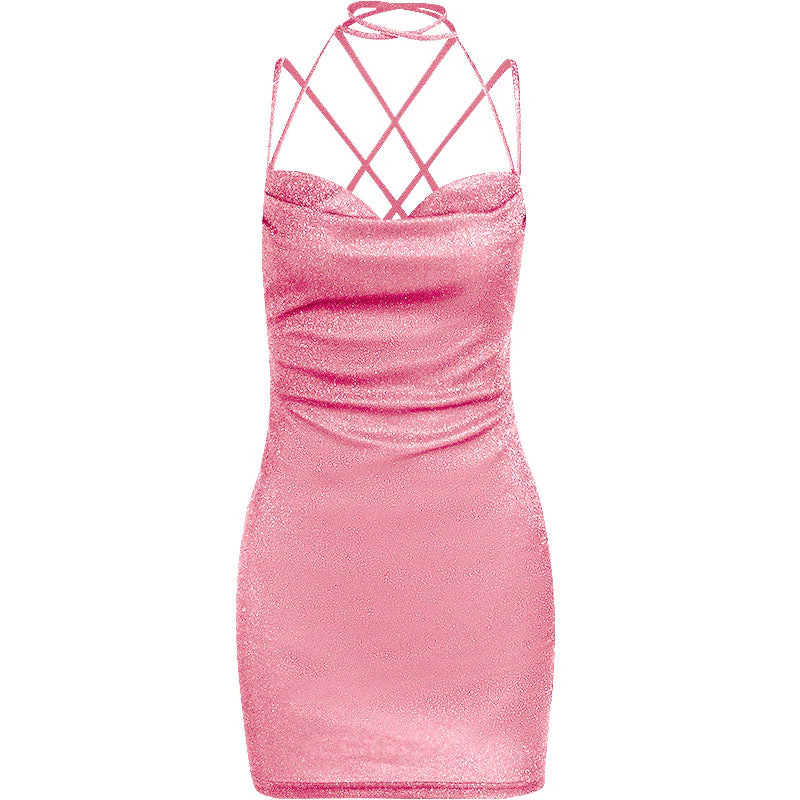 Cross back self tie cowl neck cami mini dress - Image 5