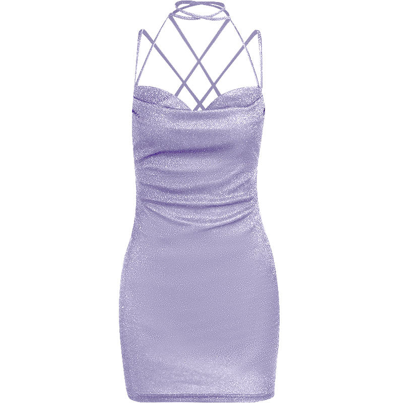Cross back self tie cowl neck cami mini dress - Image 6