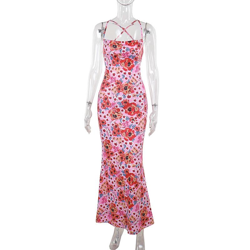 Cross back self tie flower print cami maxi dress - Image 2