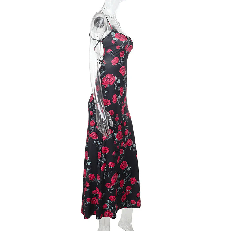 Cross back self tie flower print v neck cami maxi dress - Image 4