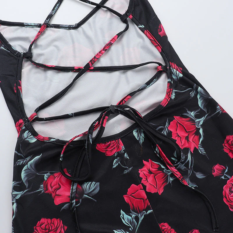 Cross back self tie flower print v neck cami maxi dress - Image 8