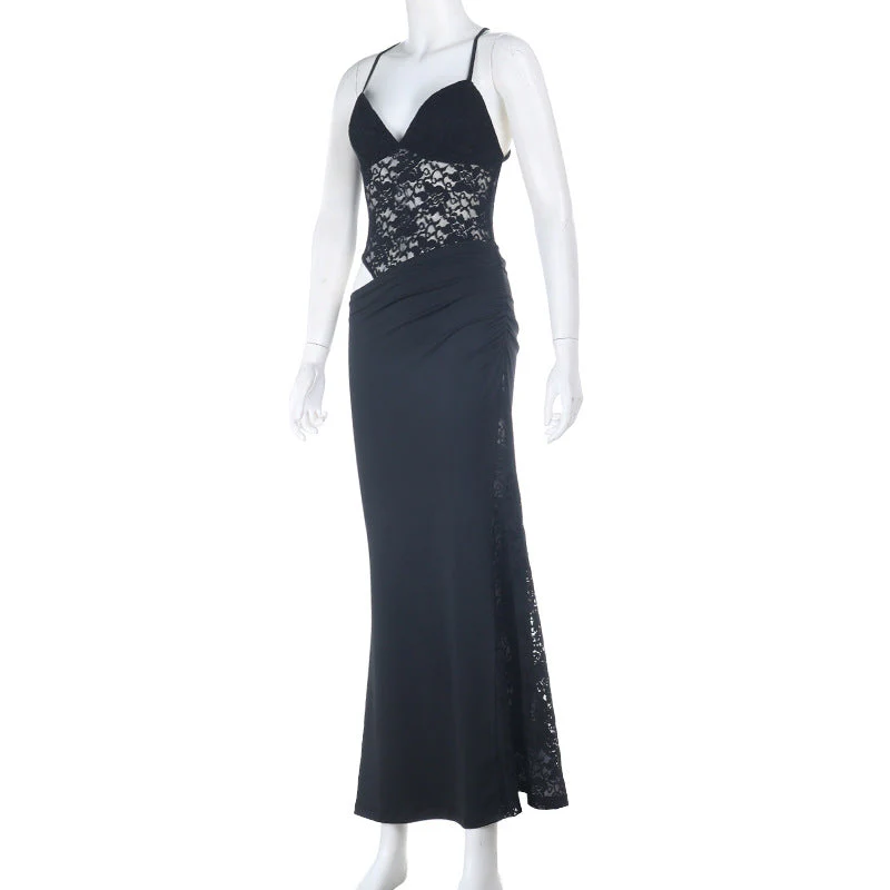 Cross back v neck lace hollow out cami maxi dress - Image 3