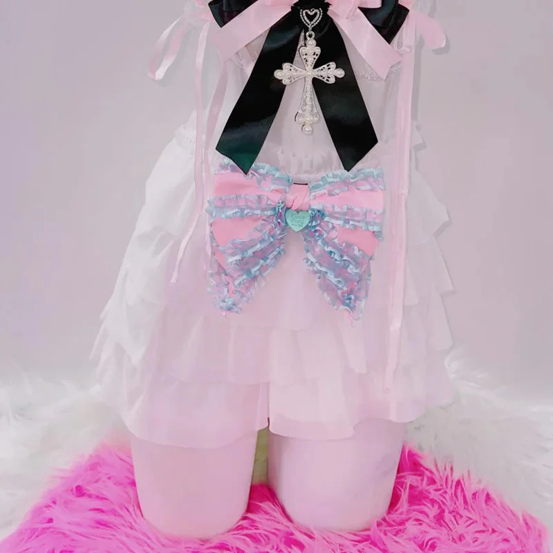 Cross front bowknot ruffle cross applique top - Image 3