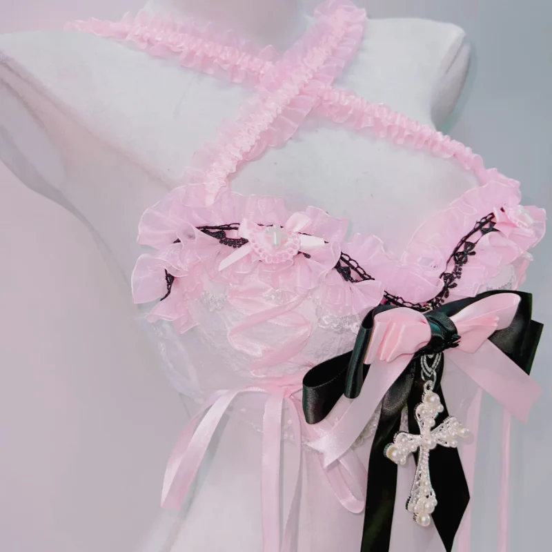 Cross front bowknot ruffle cross applique top - Image 4