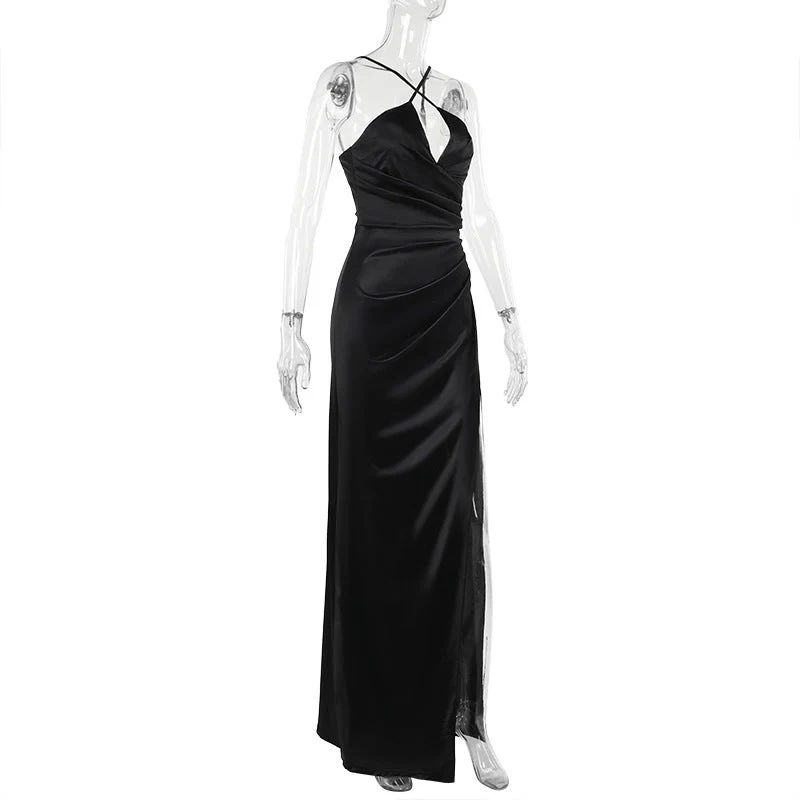 Cross front ruched high slit cami maxi dress - Image 3