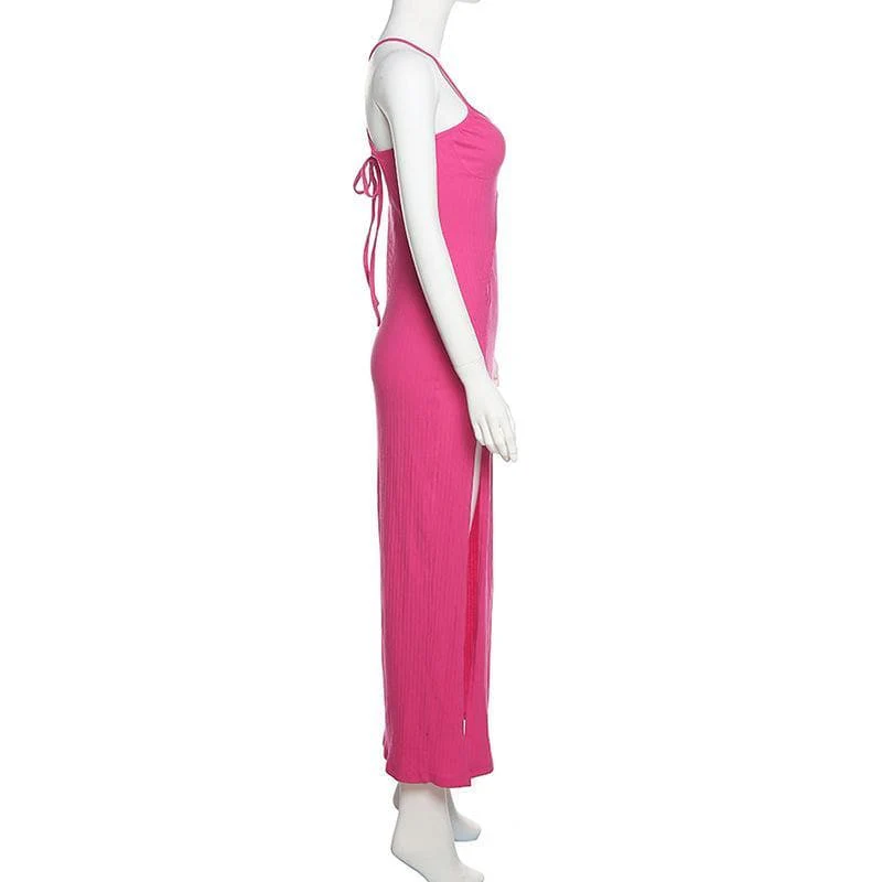 Cross open back hollow out slit ribbed maxi dress - Image 3
