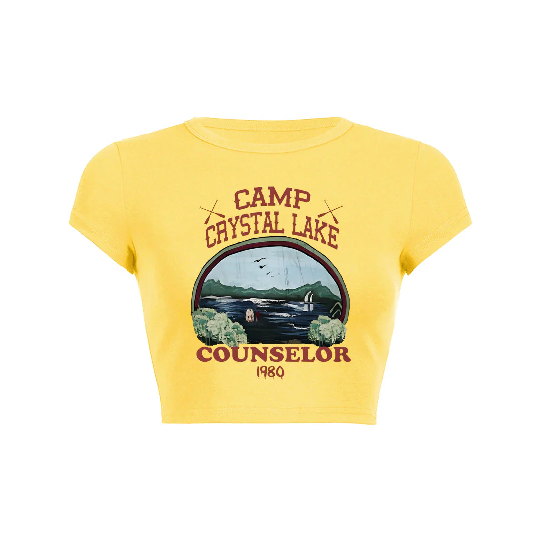 Crystal Lake Retro Crop Top Baby Tee - Image 2