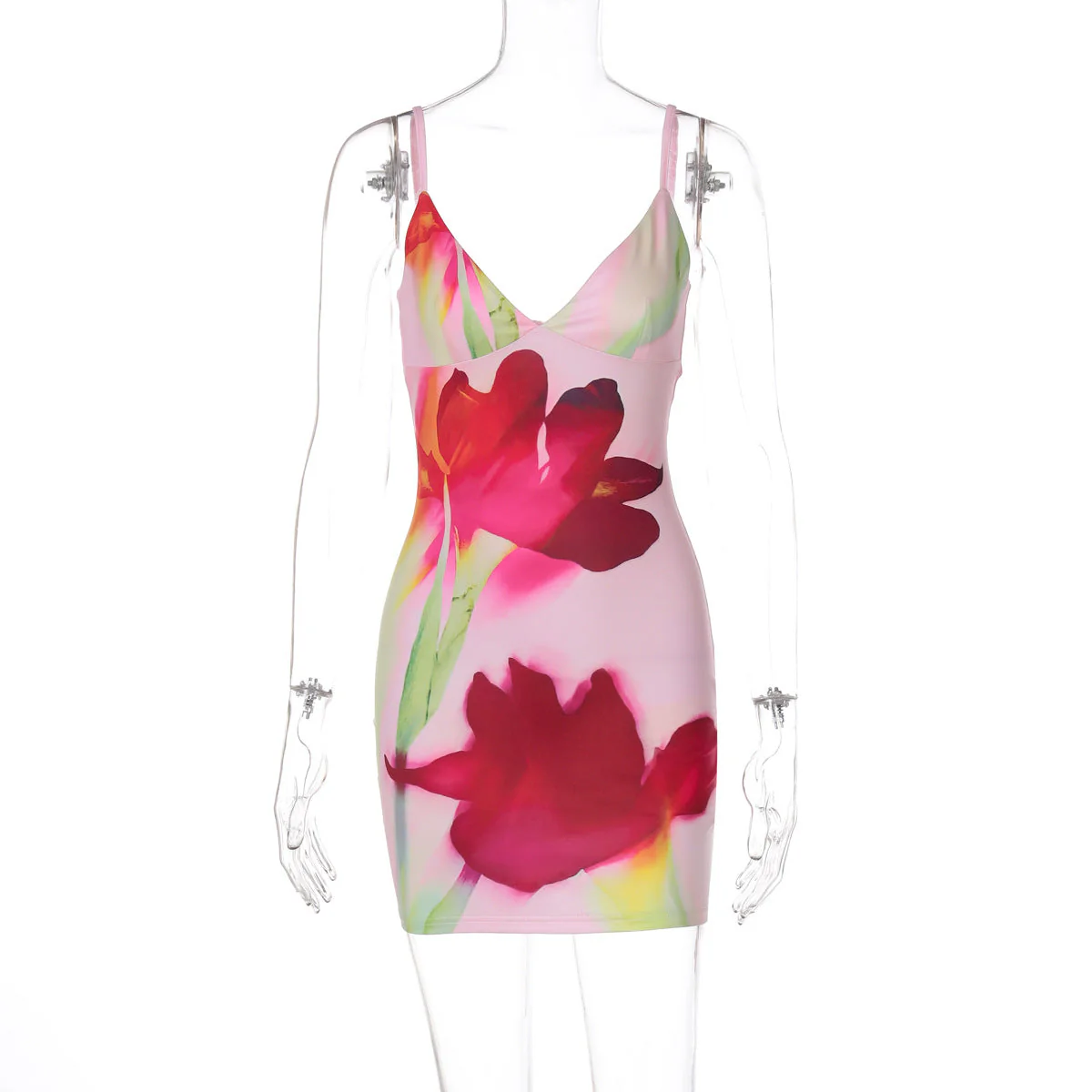 Deep v neck flower print cami mini dress - Image 2