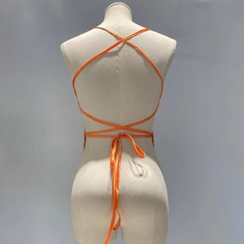 Deep V neck glitter cross back self tie cami top - Image 10