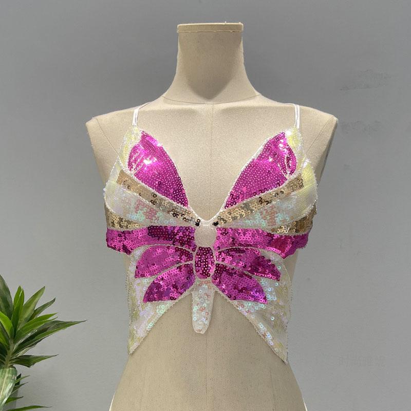 Deep V neck glitter cross back self tie cami top - Image 4