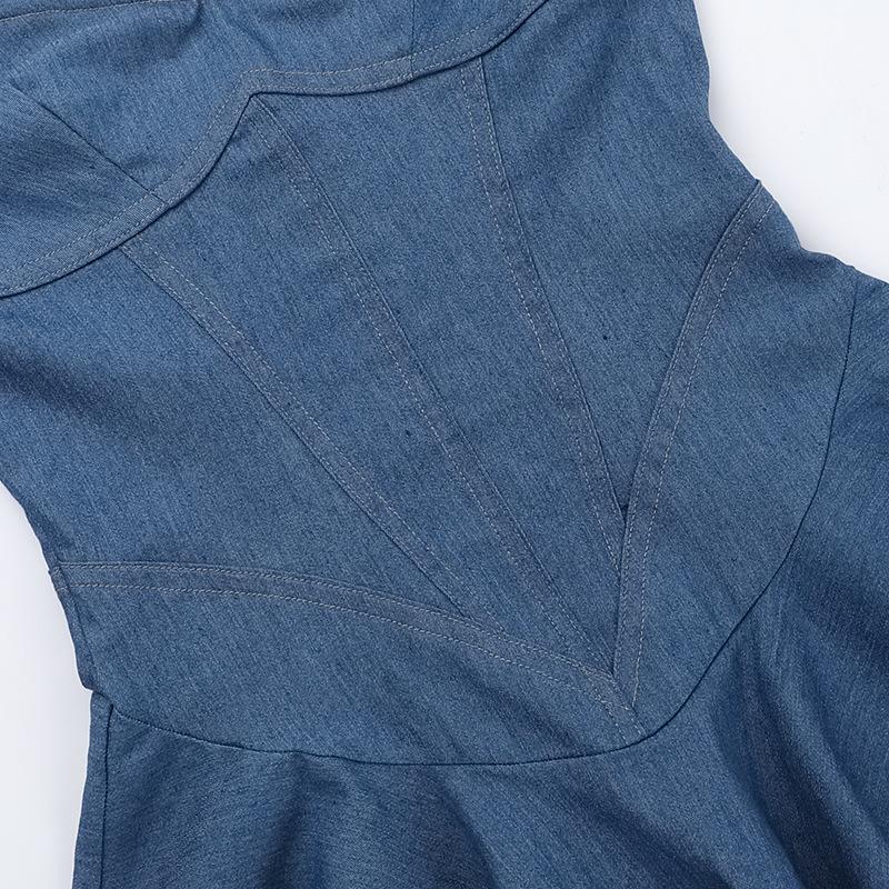 Denim sweetheart neck stitch ruched tube mini dress - Image 6