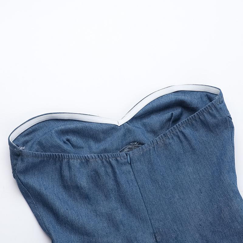 Denim sweetheart neck stitch ruched tube mini dress - Image 7