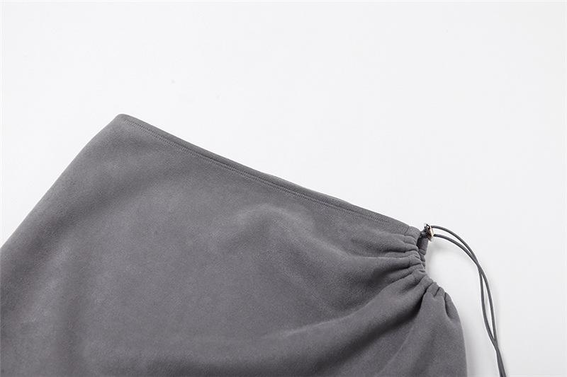 Drawstring irregular ruched solid mini skirt y2k 90s Revival Techno Fashion - Image 5