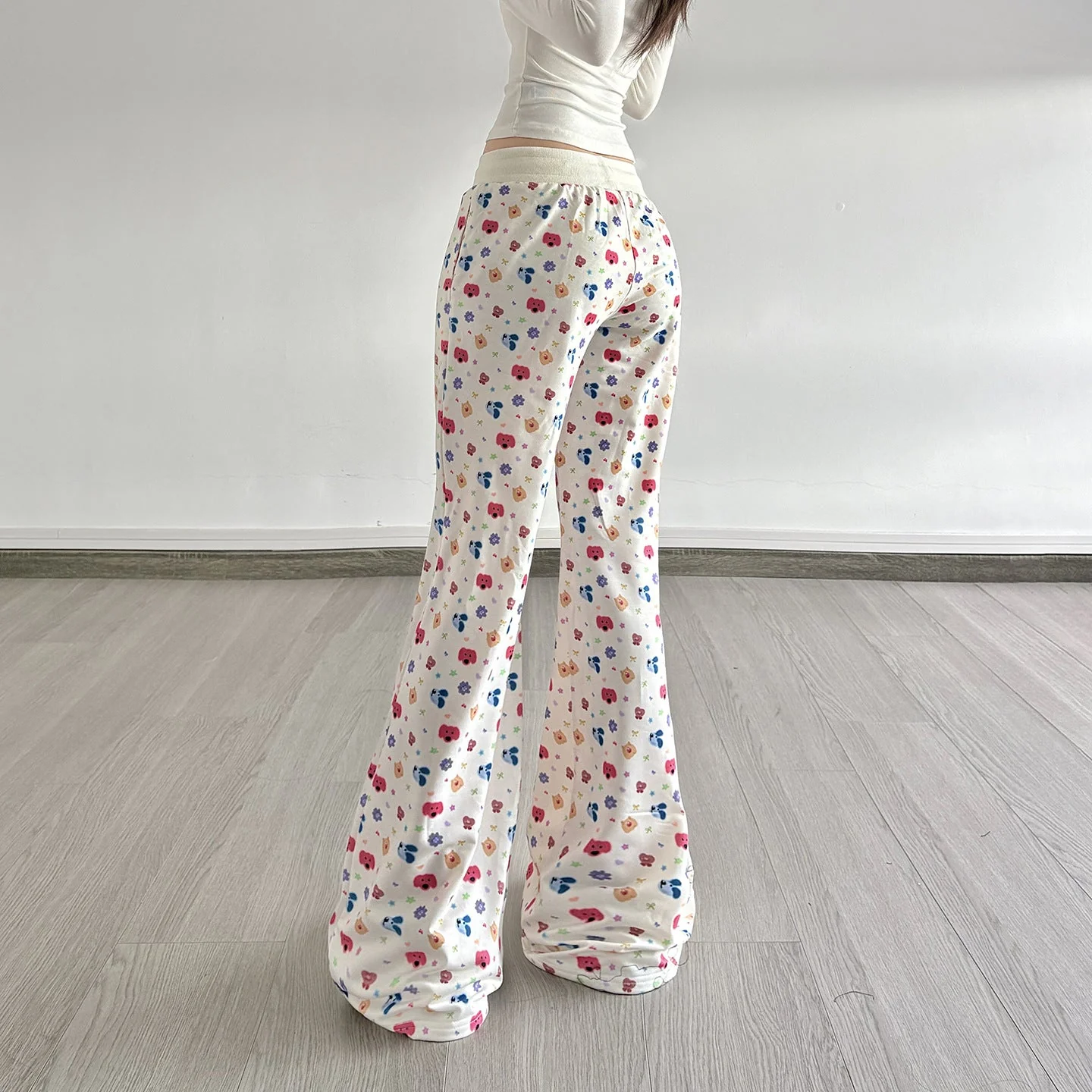 Drawstring print contrast low rise wide leg pant - Image 3